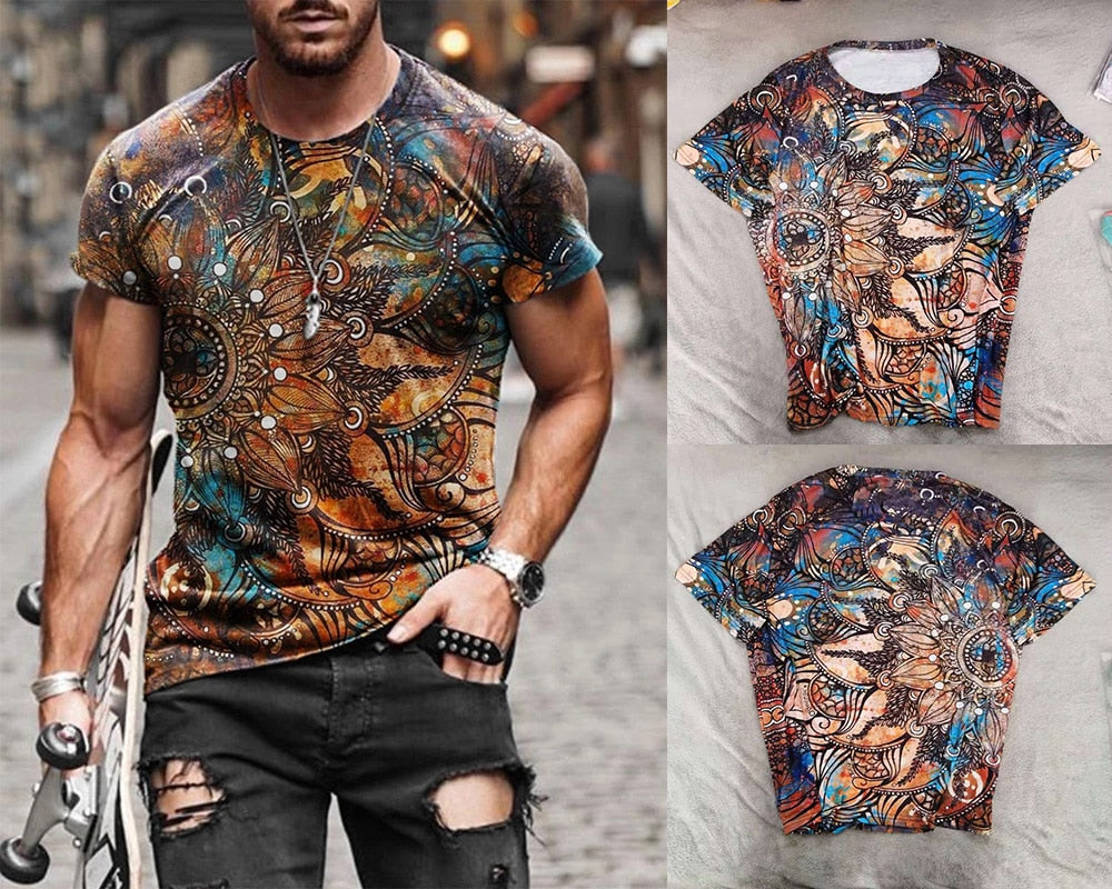 Summer New Men's Fashion Scrawl Harajuku Printed O-Collared T-Shirts