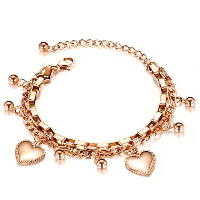 Heart Charms Bracelet for Women Toggle Clasp Closure