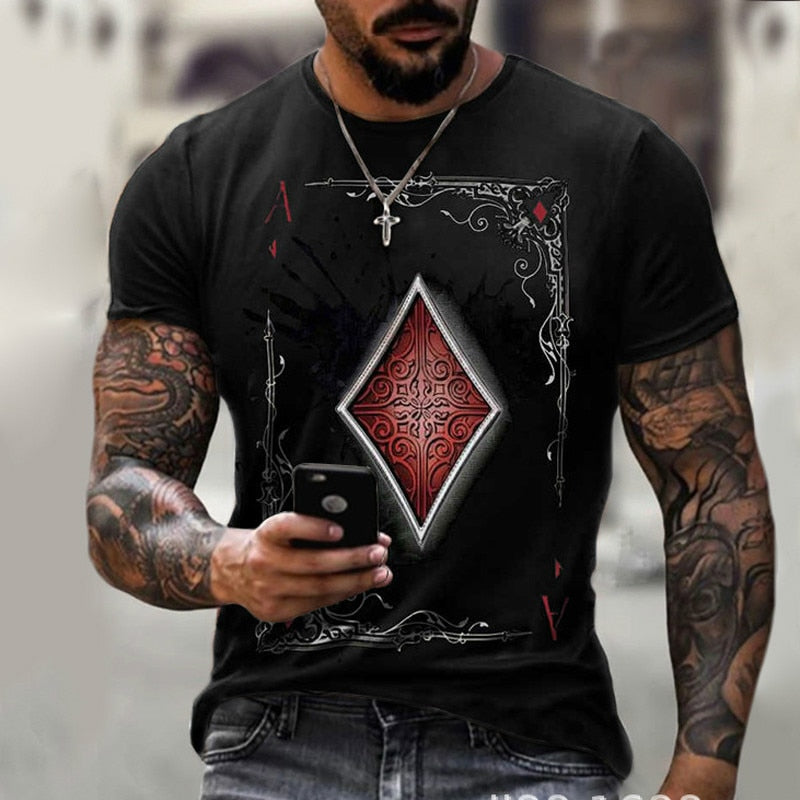 Fashion Playing Cards Lattice Square 3D Print Men's T-Shirts