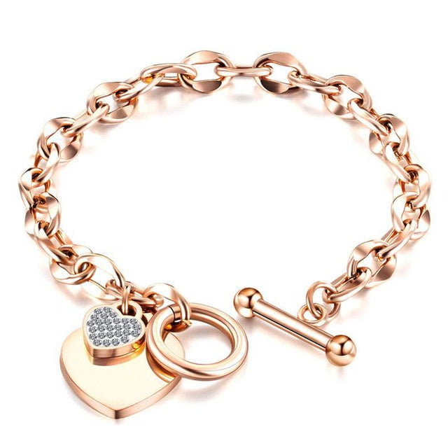 Heart Charms Bracelet for Women Toggle Clasp Closure