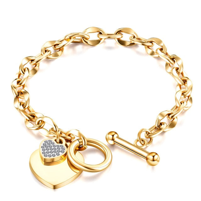 Heart Charms Bracelet for Women Toggle Clasp Closure