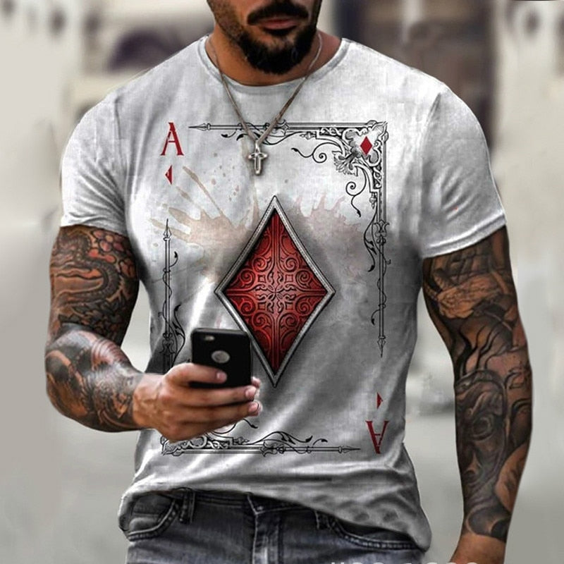 Fashion Playing Cards Lattice Square 3D Print Men's T-Shirts