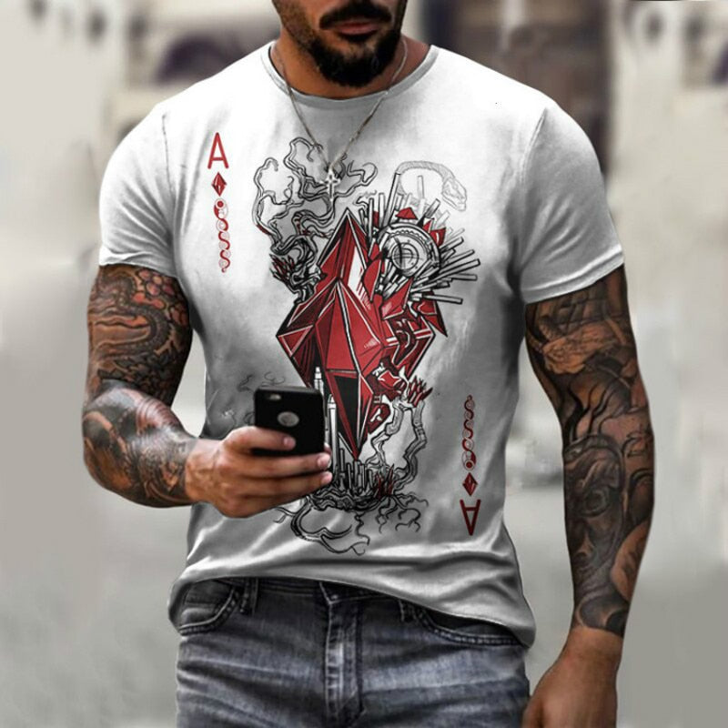 Fashion Playing Cards Lattice Square 3D Print Men's T-Shirts