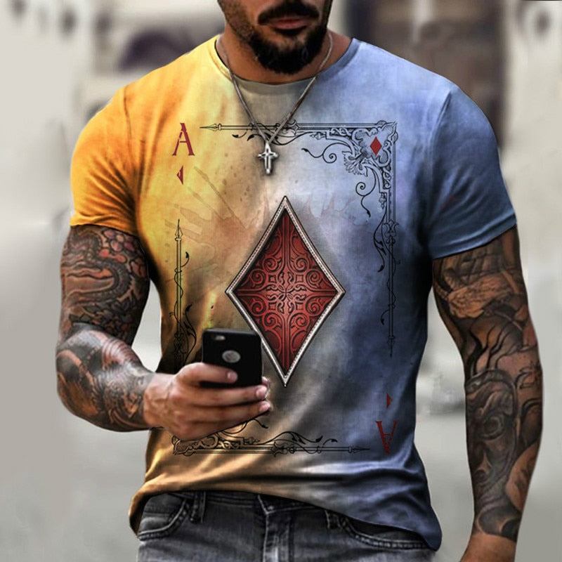 Fashion Playing Cards Lattice Square 3D Print Men's T-Shirts