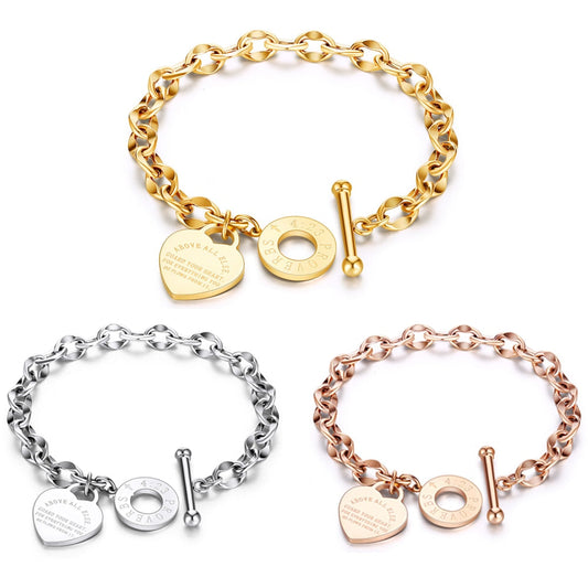 Heart Charms Bracelet for Women Toggle Clasp Closure