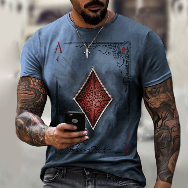 Fashion Playing Cards Lattice Square 3D Print Men's T-Shirts