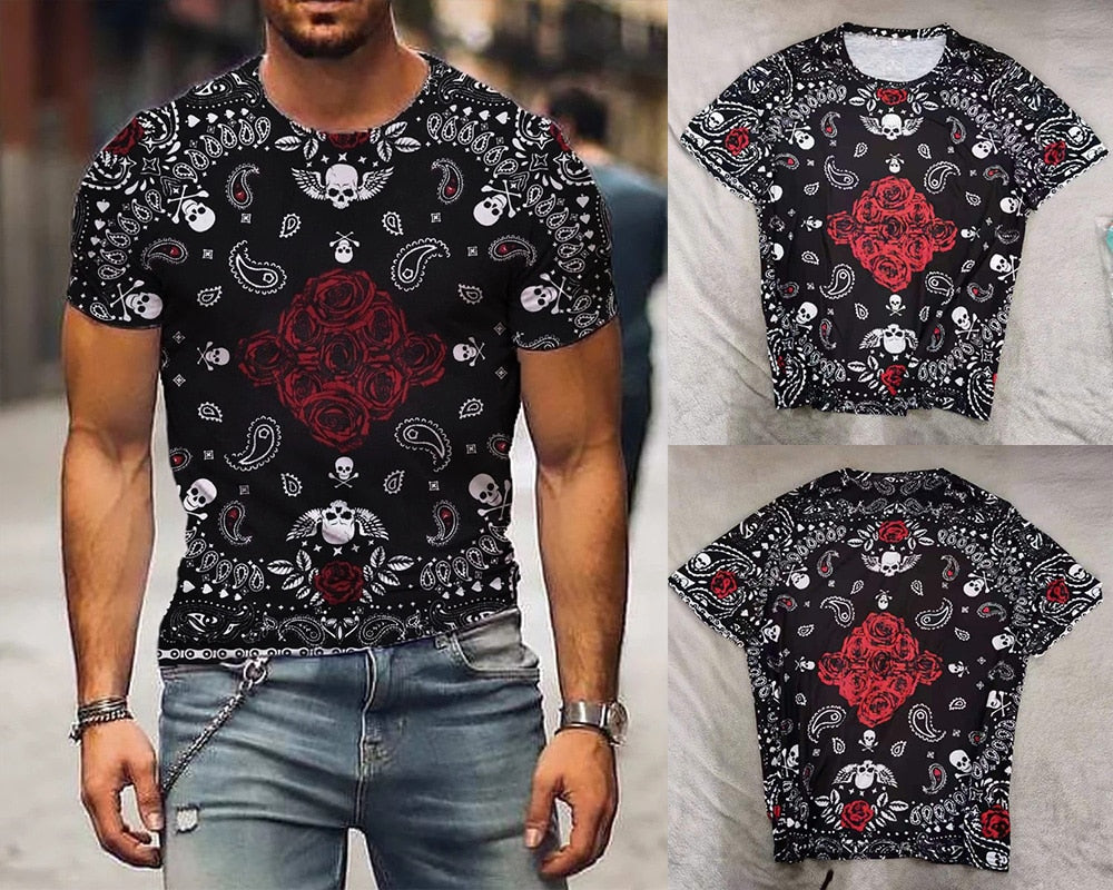 Summer New Men's Fashion Scrawl Harajuku Printed O-Collared T-Shirts