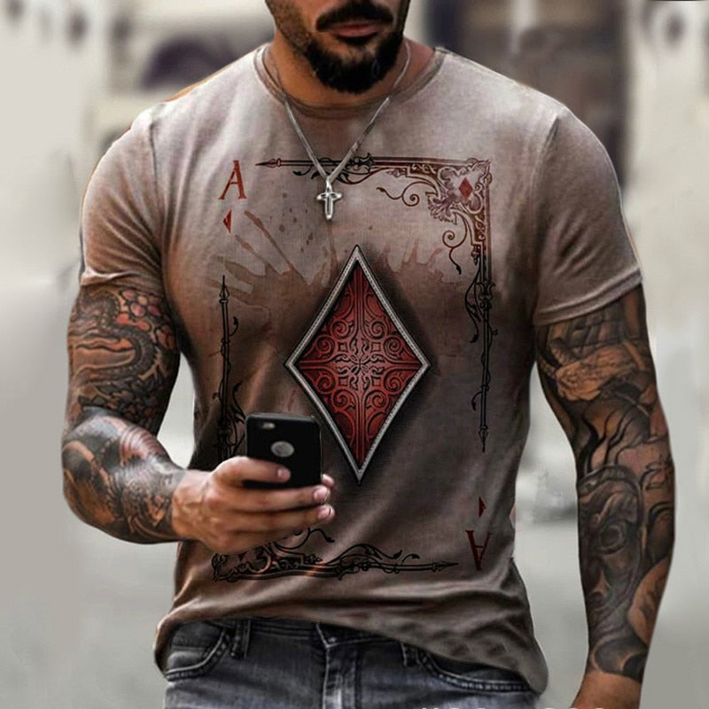 Fashion Playing Cards Lattice Square 3D Print Men's T-Shirts