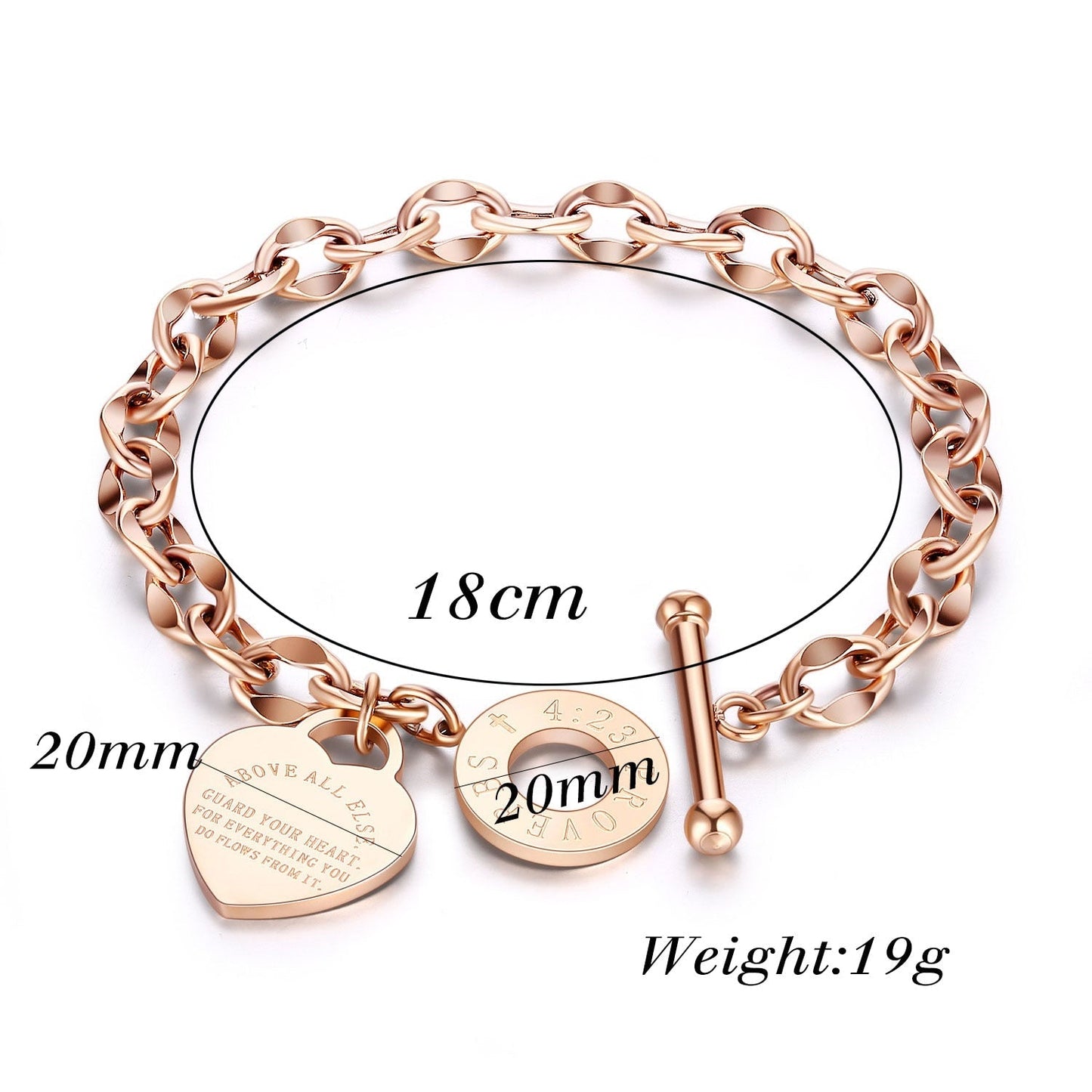 Heart Charms Bracelet for Women Toggle Clasp Closure