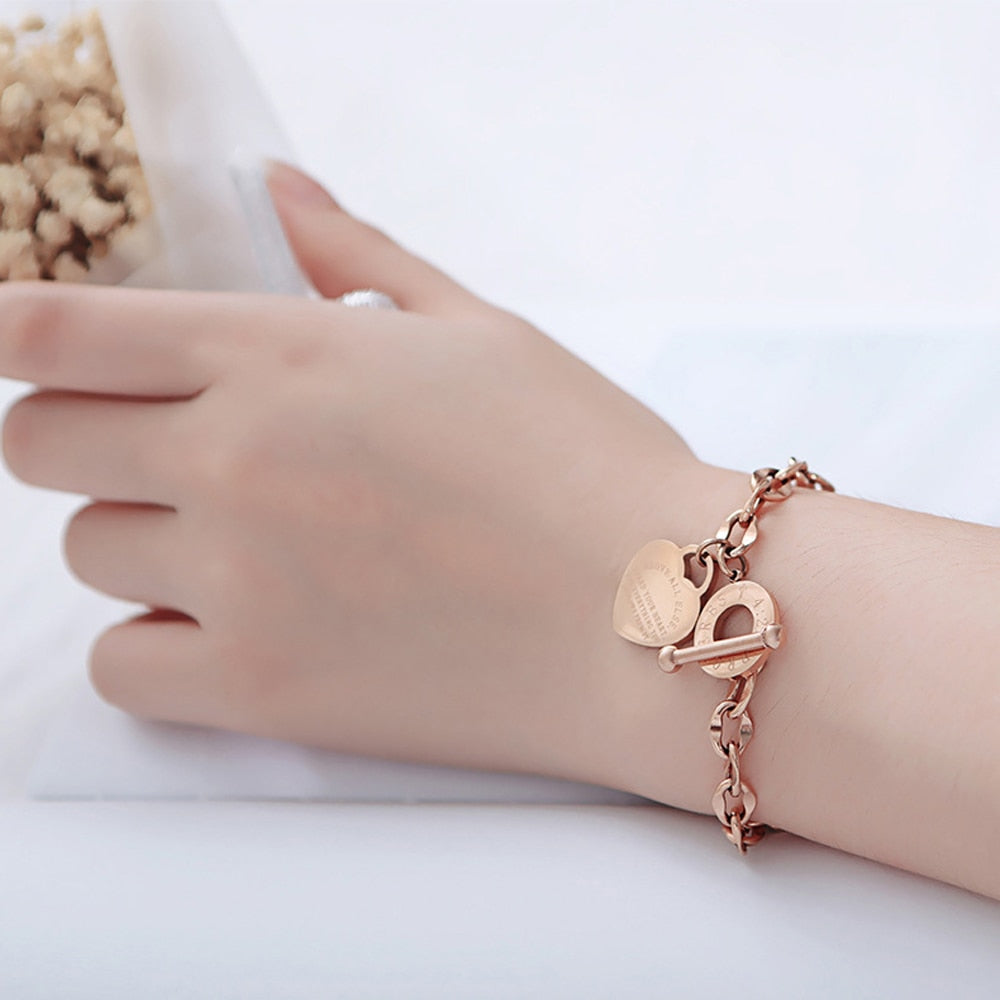 Heart Charms Bracelet for Women Toggle Clasp Closure