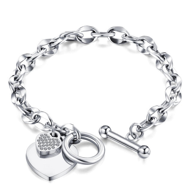 Heart Charms Bracelet for Women Toggle Clasp Closure