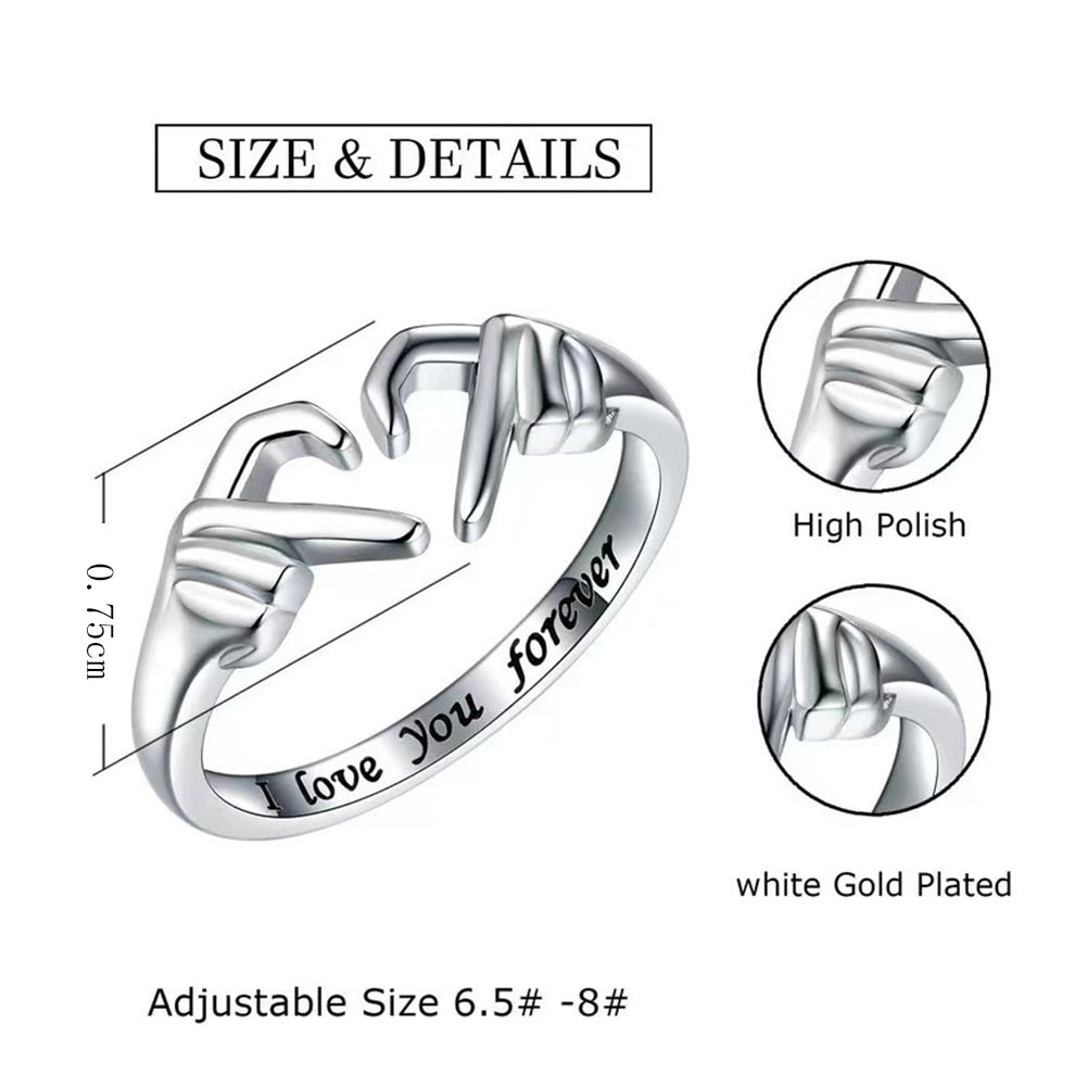 Korean Fashion Stainless Steel Rings Heart with Hands Finger Rings Adjustable Opening for Women Jewelry Man Rings Accessories