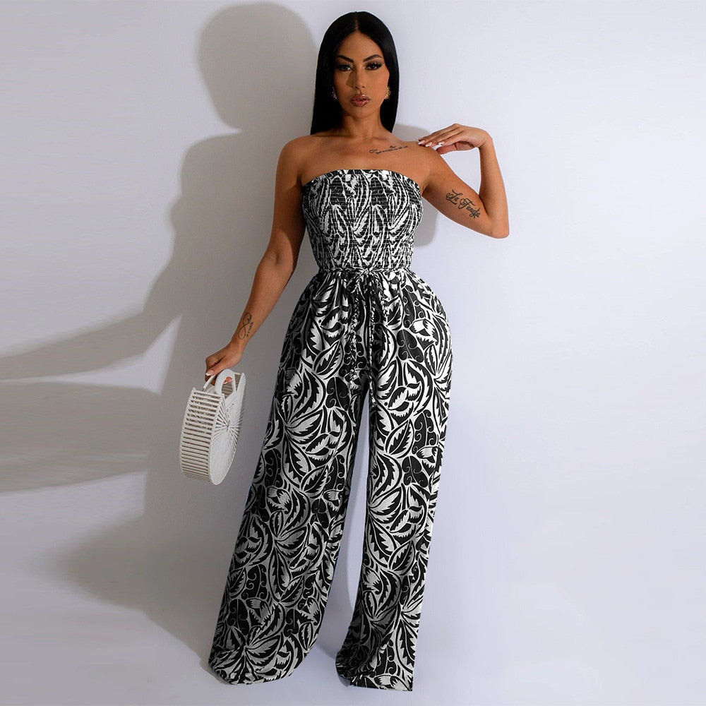 FLORAL PRINT OFF SHOULDER SMOCKED JUMPSUIT