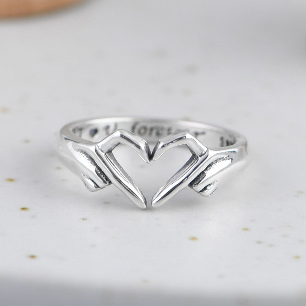 Korean Fashion Stainless Steel Rings Heart with Hands Finger Rings Adjustable Opening for Women Jewelry Man Rings Accessories