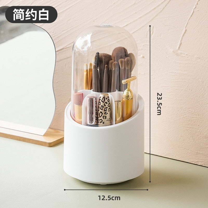 360 degrees rotating bathroom makeup brush compartment shelf storage box dormitory desktop