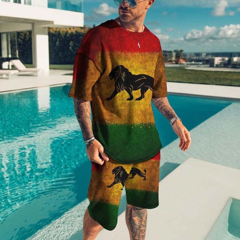 The Lion King Summer Streetwear Men's Outfit - Embrace Wild Style with 3D Printed T-Shirt and Shorts