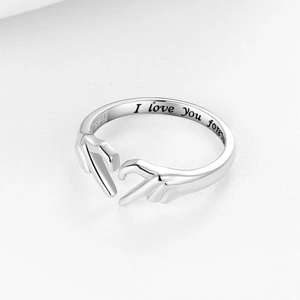 Korean Fashion Stainless Steel Rings Heart with Hands Finger Rings Adjustable Opening for Women Jewelry Man Rings Accessories