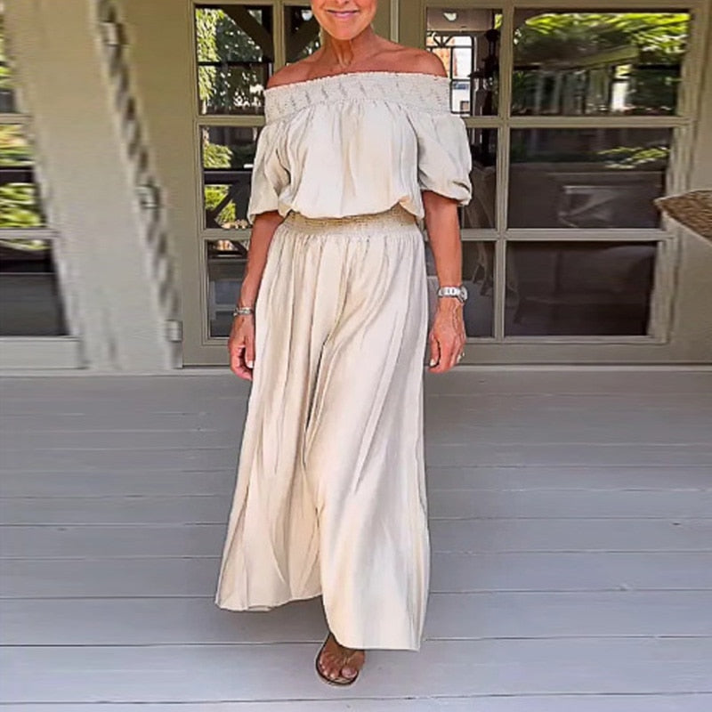 BOHEMIAN OFF-SHOULDER STRAIGHT-LEG JUMPSUIT