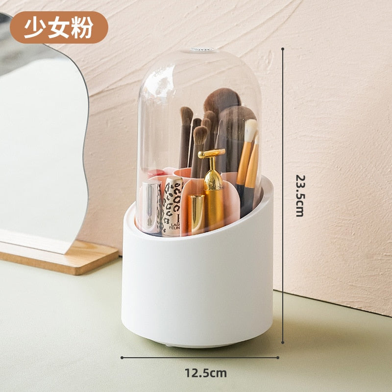 360 degrees rotating bathroom makeup brush compartment shelf storage box dormitory desktop