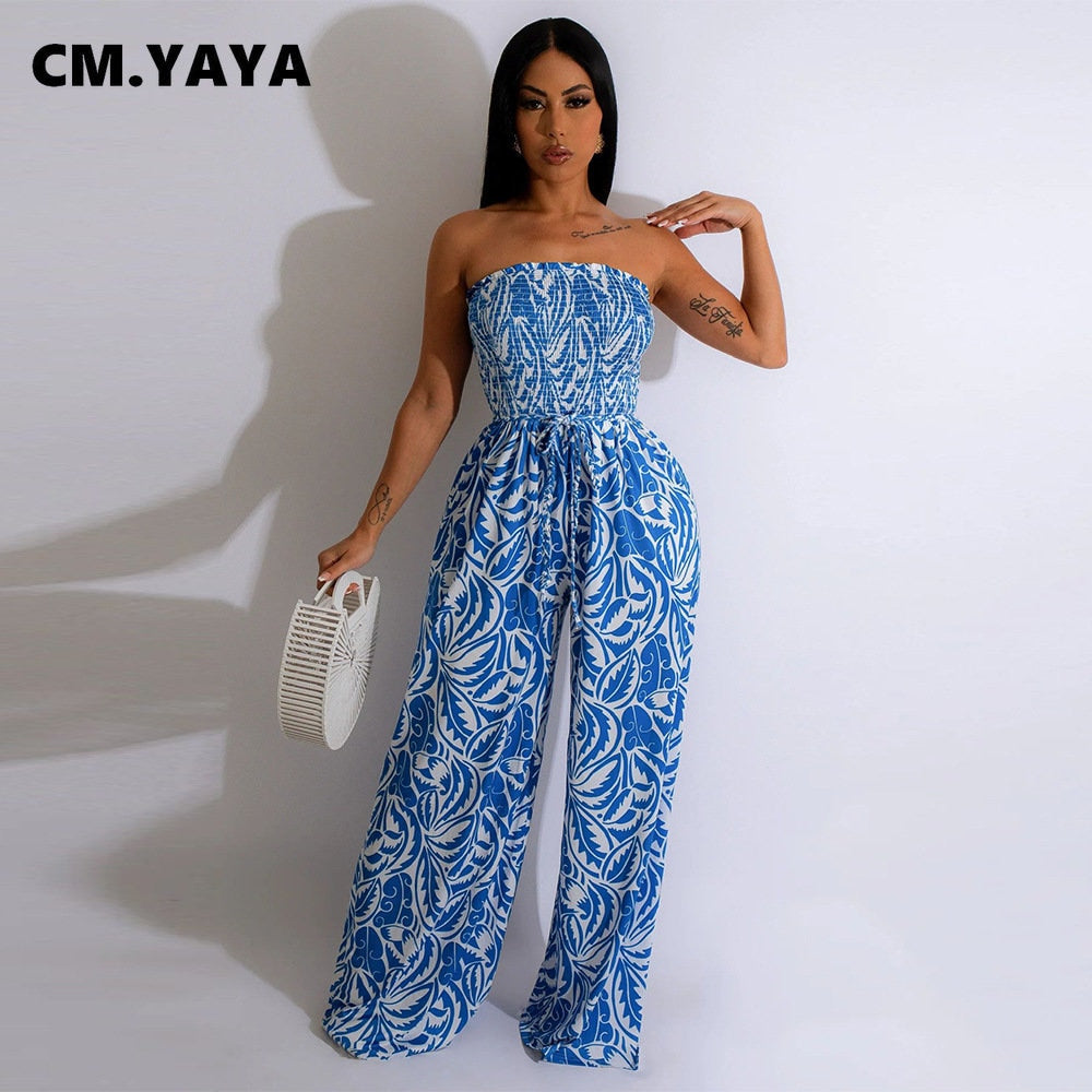 FLORAL PRINT OFF SHOULDER SMOCKED JUMPSUIT