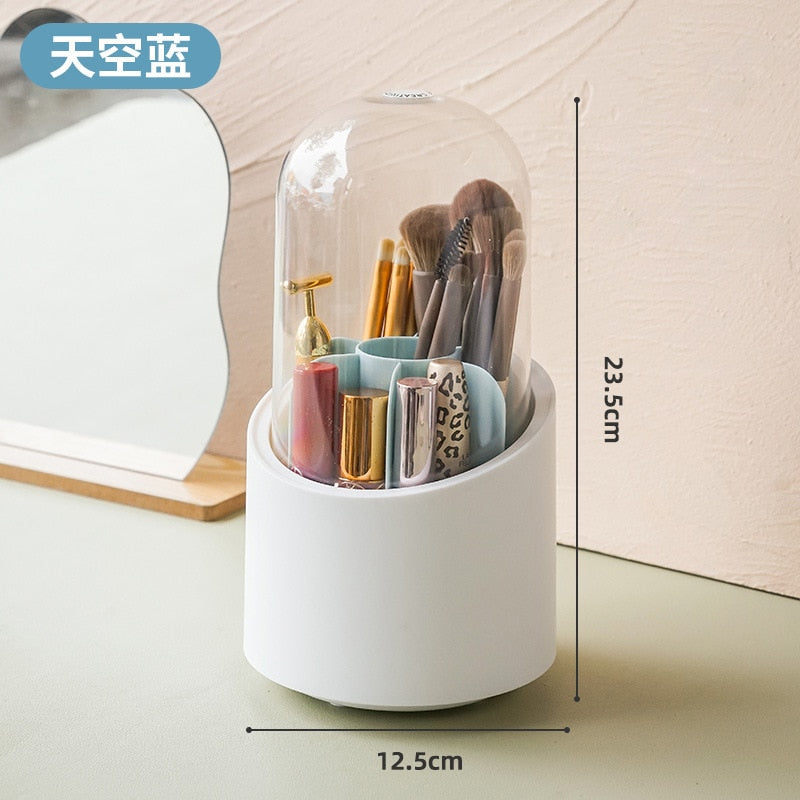 360 degrees rotating bathroom makeup brush compartment shelf storage box dormitory desktop