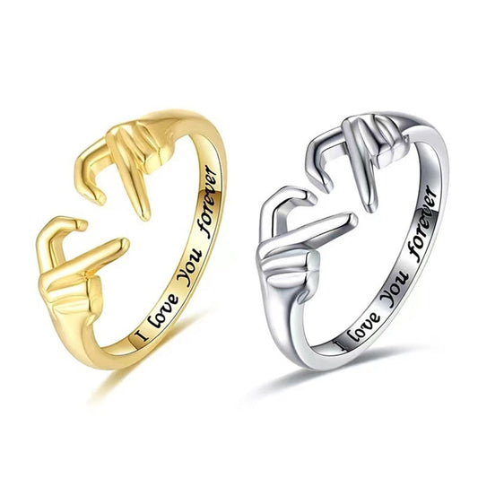 Korean Fashion Stainless Steel Rings Heart with Hands Finger Rings Adjustable Opening for Women Jewelry Man Rings Accessories