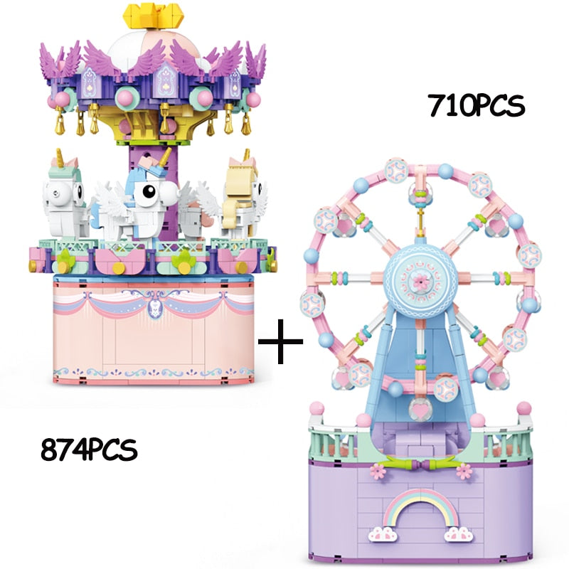 Music box puzzle, spinning Ferris wheel DIY blocks, suitable for girls and boys aged 6 - 12 years