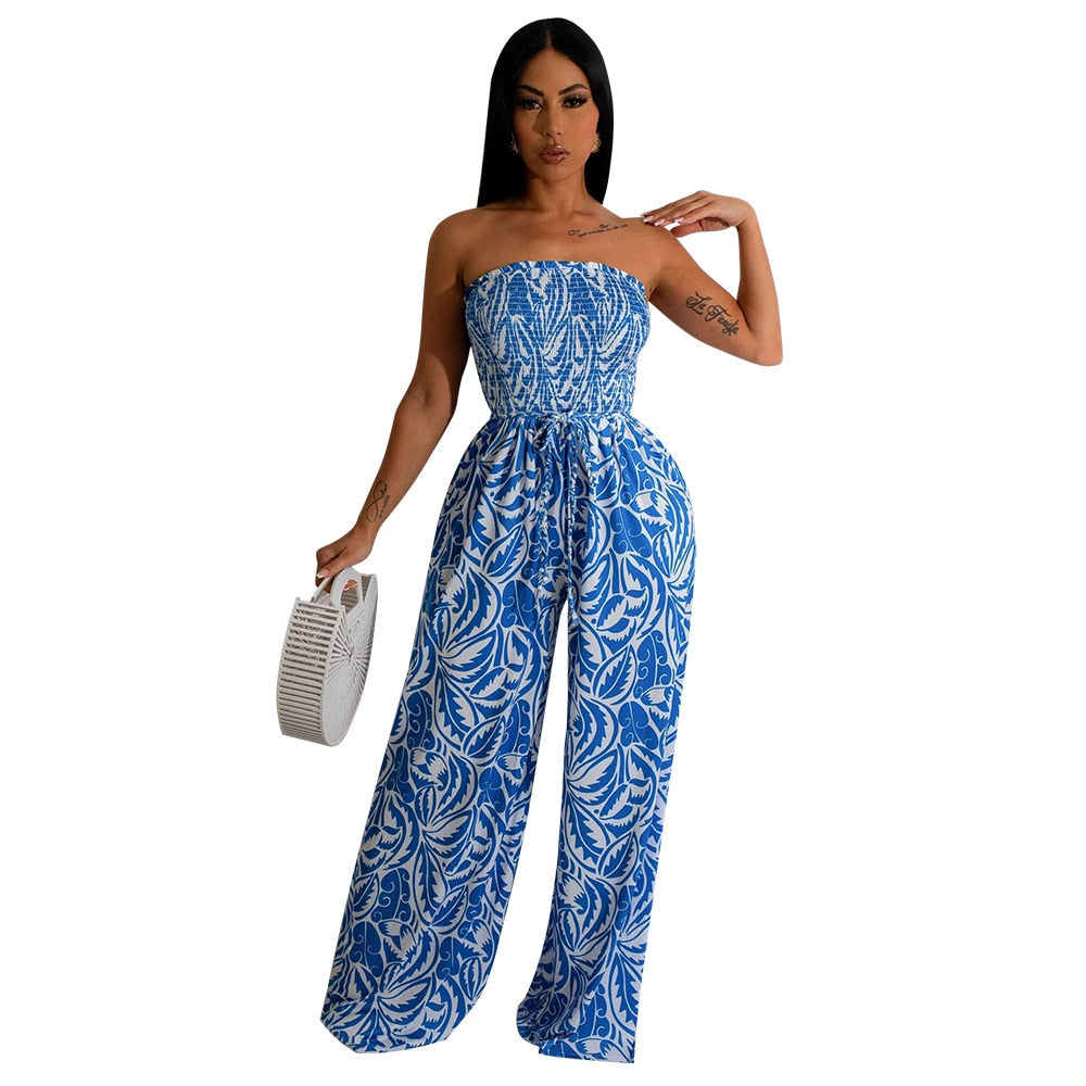 FLORAL PRINT OFF SHOULDER SMOCKED JUMPSUIT