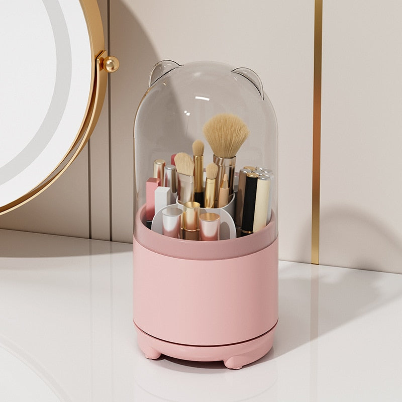 360 degrees rotating bathroom makeup brush compartment shelf storage box dormitory desktop